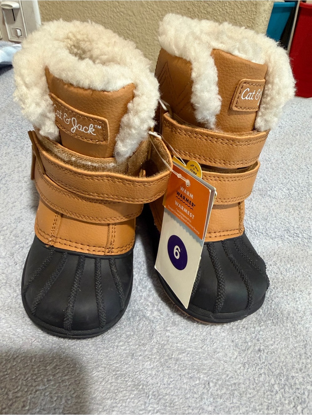 Kids' Tan and Black Faux Fur Winter Boots